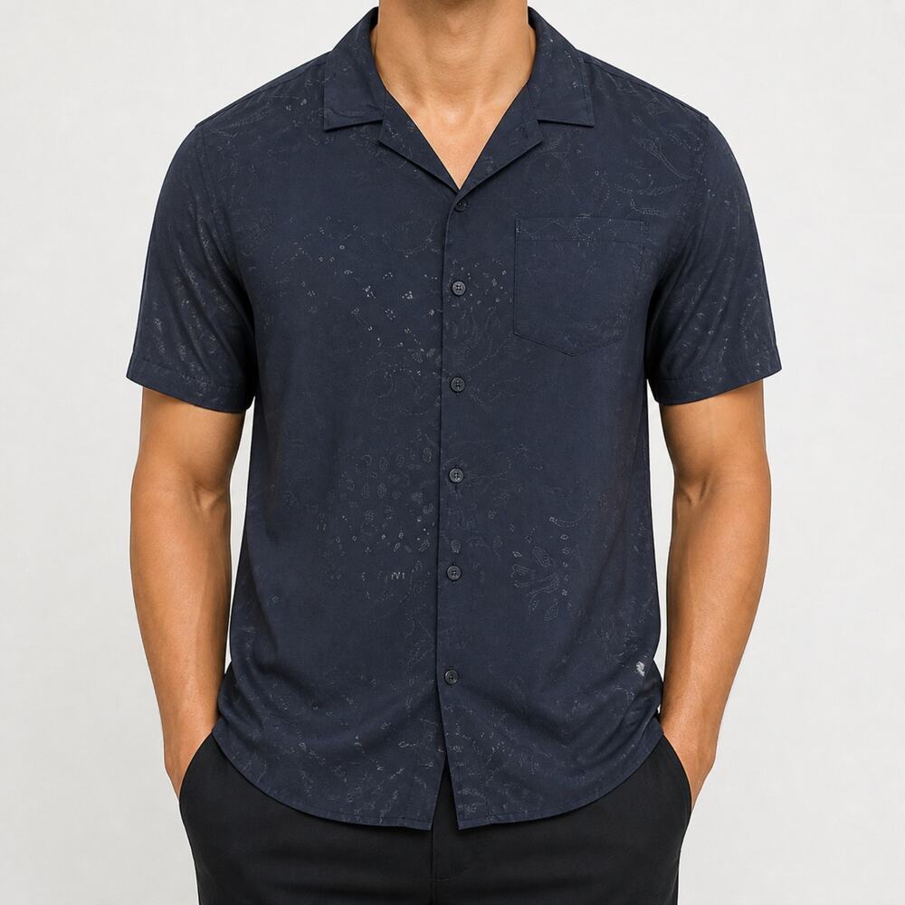 Buffalo David Bitton Shirt Mens Large Blue Paisley Print Button Up Viscose